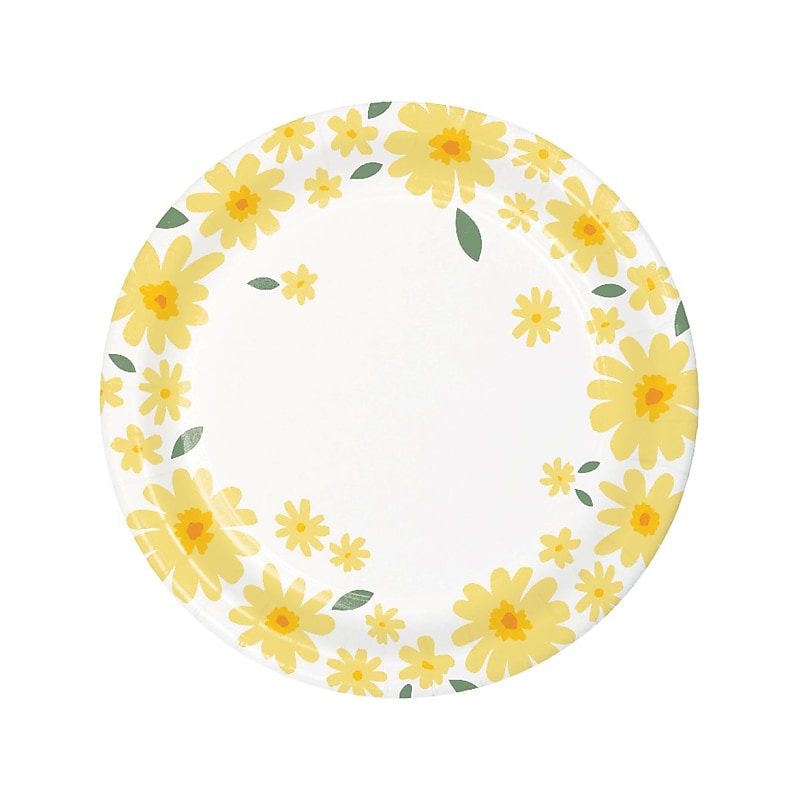 Creative Converting Sweet Daisy Party Dessert Plate, White/Yellow, 24/Pack (DTC372464PLT) image 1