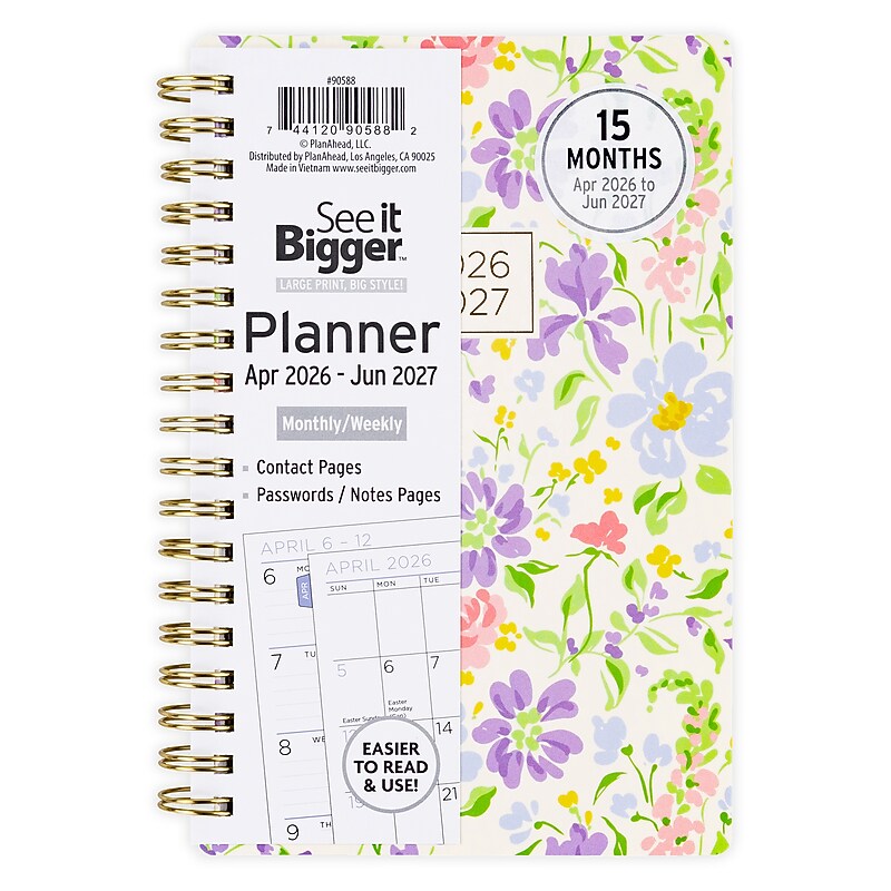 2026-2027 See It Bigger 6.5" x 4.5" Academic Year Weekly & Monthly Planner, Paperboard Cover, Fashion Floral (90588) image 1
