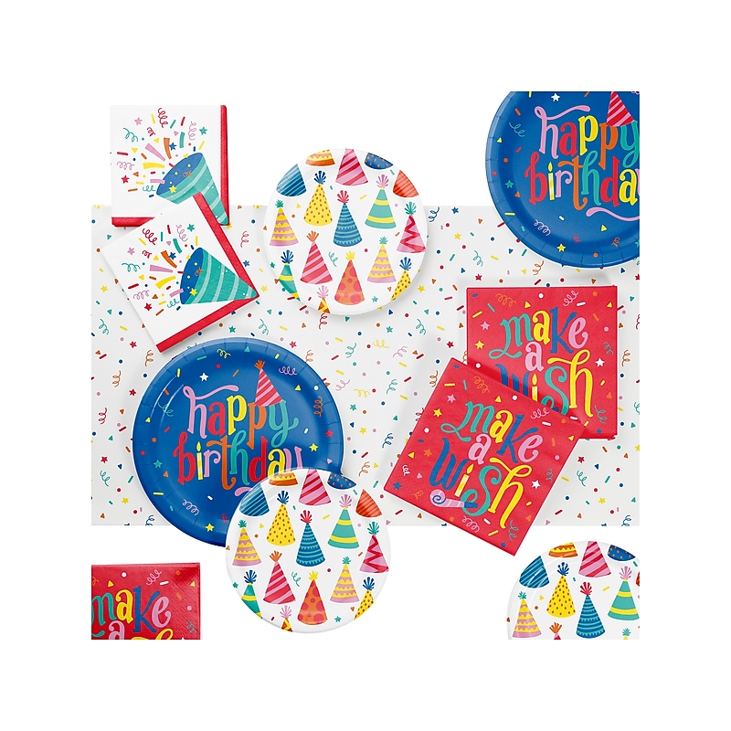 Creative Converting Hats Off Birthday Tableware Kit, Assorted Colors (DTC9127E2A) image 1