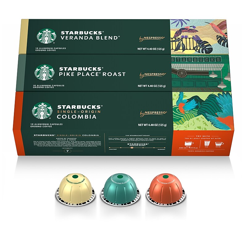 Nespresso Starbucks Variety Pack Coffee Nespresso Vertuo Capsules, Light & Medium Roast, 30/Pack (163929) image 1
