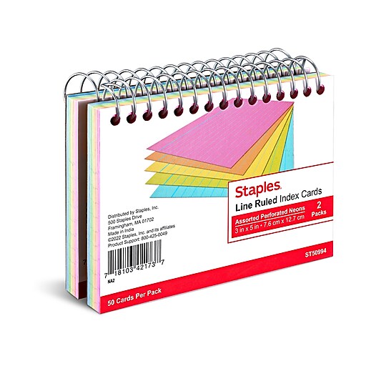 Staples® Index Card Holder for 3 x 5 Cards, 100 Card Capacity, Assorted  (ST50992-CC)