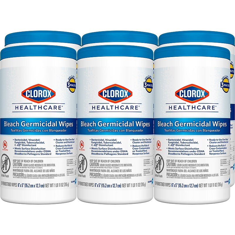 Clorox Healthcare Disinfecting Wipes, 150 Wipes/Container, 6/Carton (30577) image 1