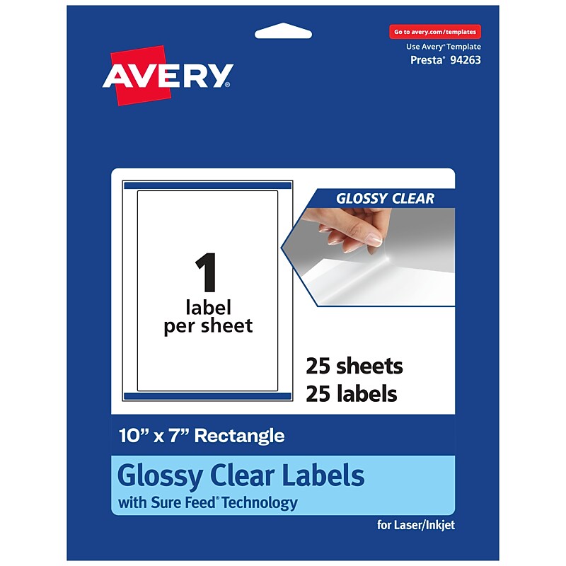 Avery Laser/Inkjet Multipurpose Labels, 7" x 10", Glossy Clear, 25/Pack (94263) image 1
