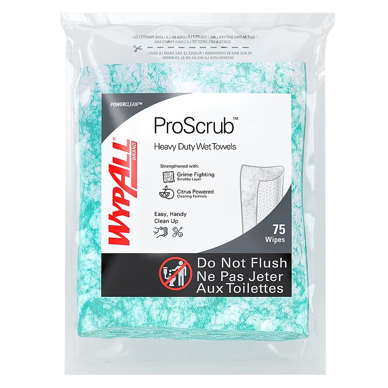 WypAll PowerClean ProScrub Fabric Cleaning Wipers, 9.5", Green, 75 Wipers/Box, 6/Carton (91367) image 1
