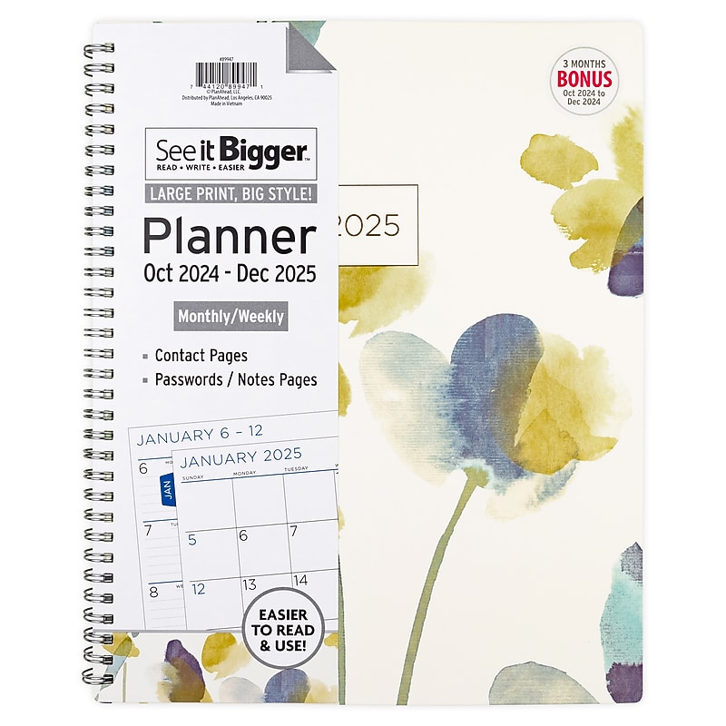 2024-2025 PlanAhead See It Bigger 9.2" x 11.2" Calendar Year Weekly & Monthly Planner, Plastic Cover (90315) image 1