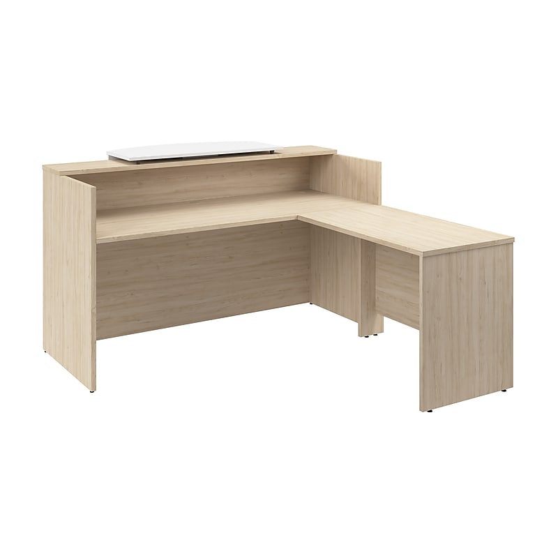 Bush Business Furniture Arrive 72"W L Shaped Reception Desk with Counter, Natural Elm (ARV009NE) image 1