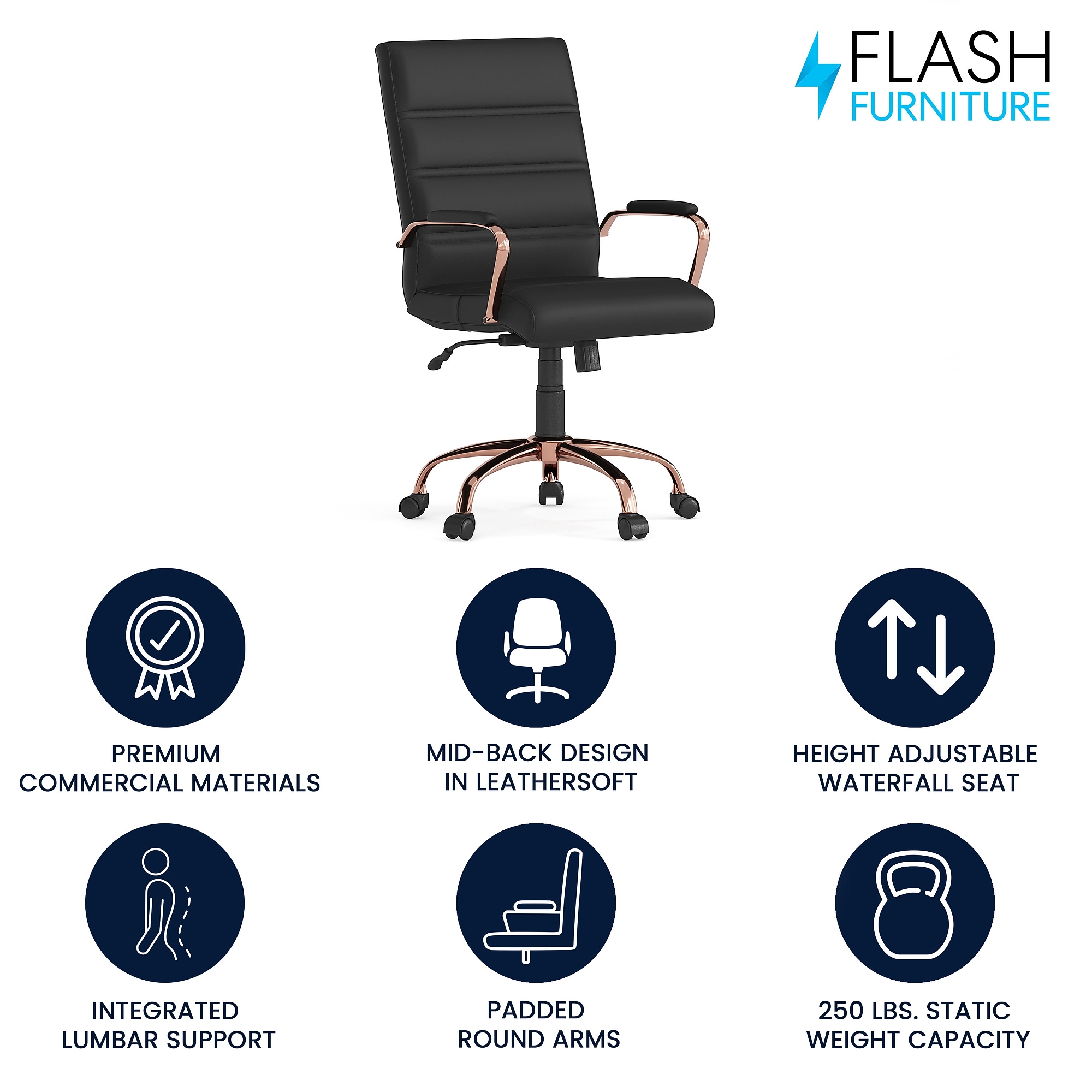 Flash Furniture Whitney Ergonomic LeatherSoft Swivel Executive Chair, Black/Rose Gold (GO2286MBKRSGLD) Sansujyuku sansujyuku.com