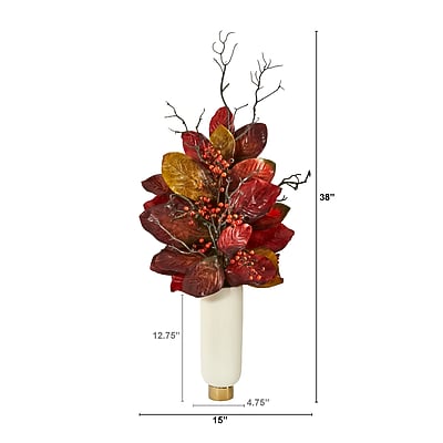 Nearly Natural 38" Autumn Magnolia Leaf with Berries Artificial Plant