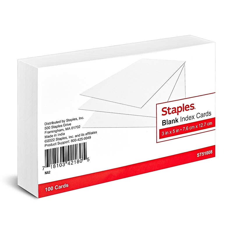 Staples® Index Cards, 3" x 5", White, 100 Cards/Pack (ST51008-CC) image 1