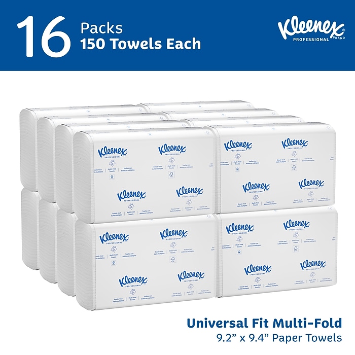 Kleenex Multifold Paper Towels, 1-ply, White, 150 Sheets/Pack, 16
