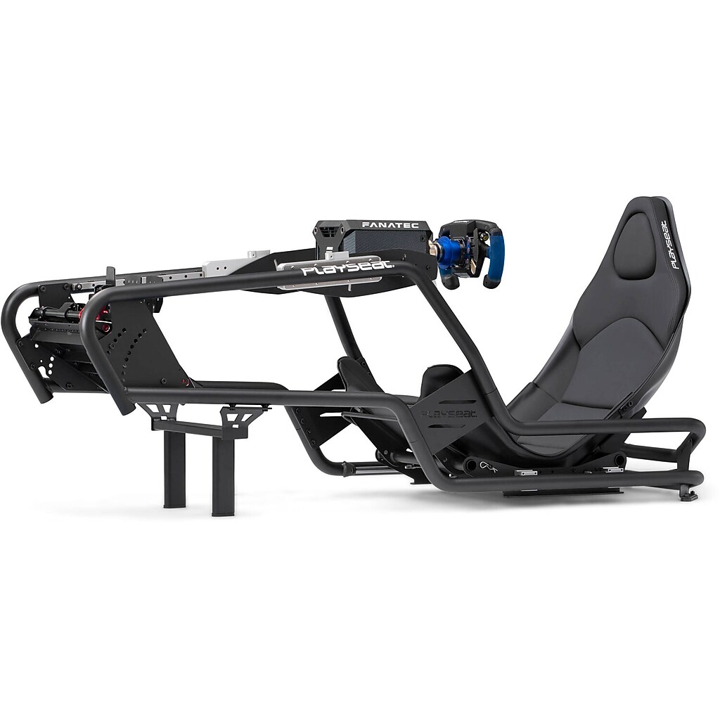Multiple views of Playseat cockpit with wheel base