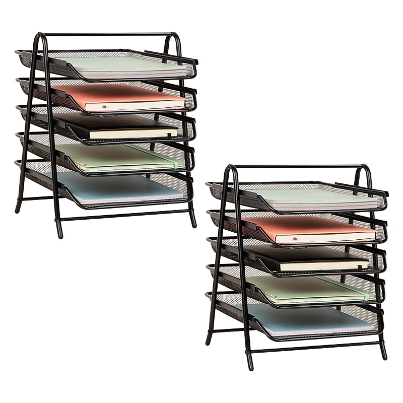 Mind Reader Metal 5-Tier Stackable Paper Desk Tray Organizer, Black, 2/Pack (5TPAP2PK-BLK) image 1