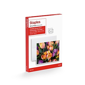 Staples Matte Notecards, 5.5"W x 4.25"L, White, 100/Box (12501)