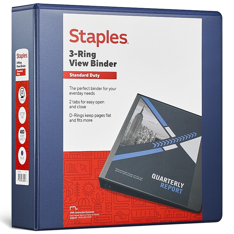 Staples 2" 3-Ring View Binder, D-Ring, Navy Blue (26445-CC) image 1