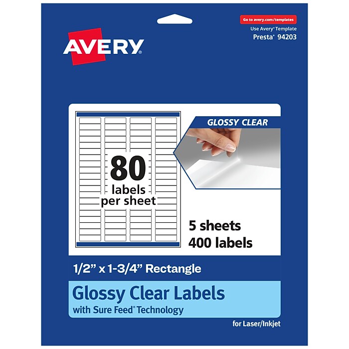 Avery AM001A3 Etiqueta Autoadhesiva Rectángulo Desmontable Transparente