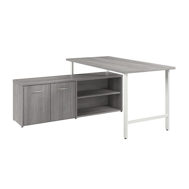 Bush Business Furniture Hustle 60"W Computer Desk and Low Storage Cabinet with Doors and Shelves, Platinum Gray (HUS011PG) image 1