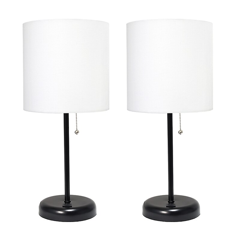 Creekwood Home Oslo 19.5" LED Table Lamp with USB Port, Black Base/White Shade, 2/Set (CWT-2011-BA-2PK) image 1