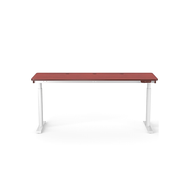 VersaDesk PowerLift 72"W Electric Rectangular Adjustable Standing Desk, Cherry/White (PLSDR7224-WC-APP) image 1