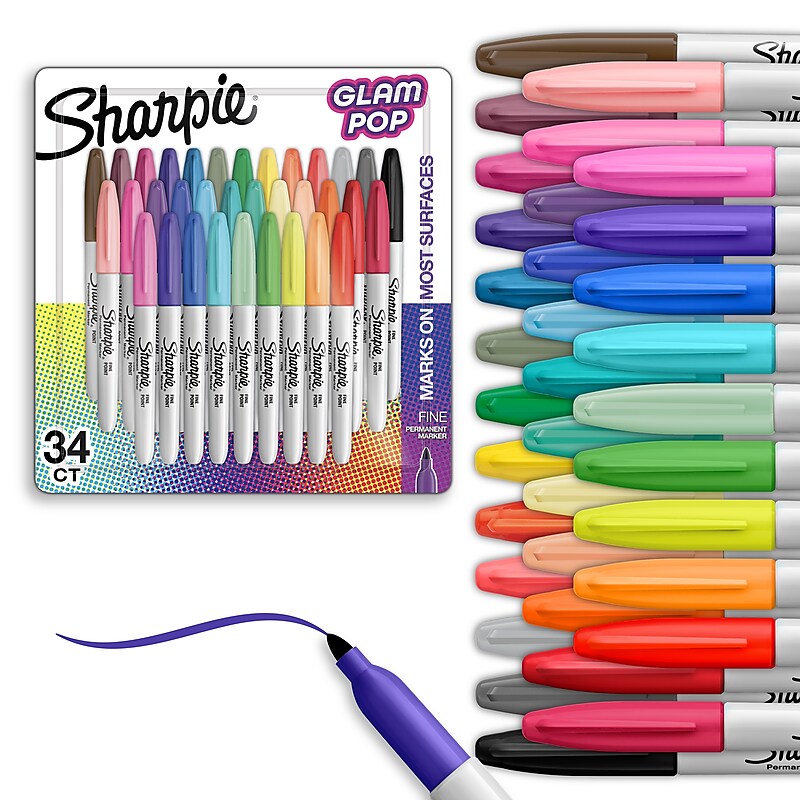Sharpie Glam Pop Permanent Markers, Fine Point, 34/Pack (2185331) image 1