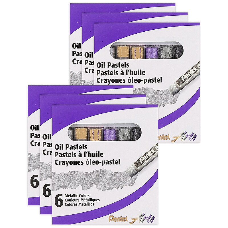 Pentel Arts Oil Pastels, Metallic, 6/Pack, 6 Packs/Bundle (PTAPHNM6-6) image 1