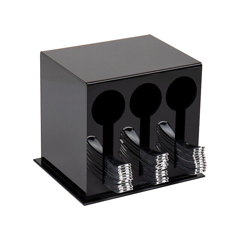Mind Reader Plastic 3-Compartment Utensil Dispenser Silverware Organizer, Black (3CSTOR-BLK) image 1