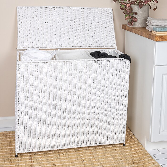 Household Essentials 3-Section Laundry Sorter with Lid, White