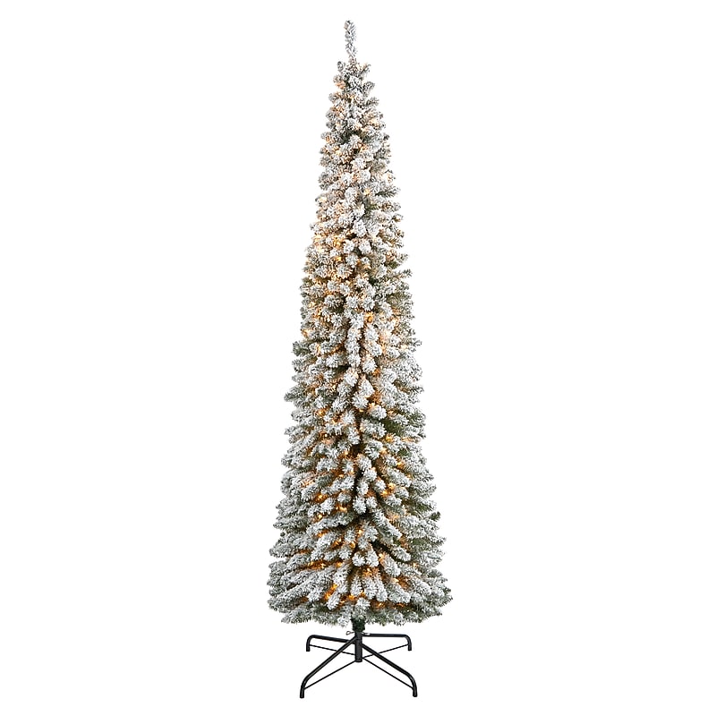Nearly Natural 8' Flocked Pencil Artificial Christmas Tree with 500 Clear Lights and 646 Bendable Branches (T1908) image 1