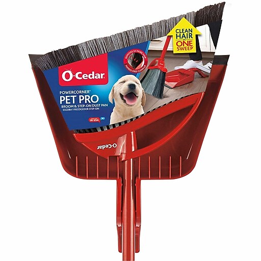 O-Cedar PowerCorner Pet Pro Plastic Broom & Dustpan Set, Red