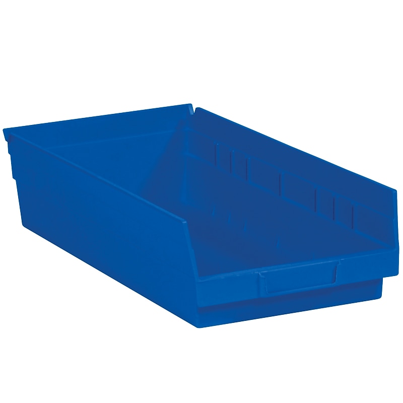 Partners Brand Medium Plastic Storage Bin, 4" x 17.875"x 8.375", Blue, 10/Carton (BINPS113B) image 1