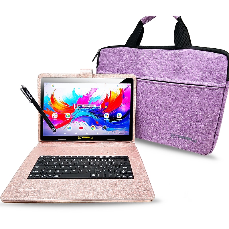 Linsay F10 Series 10.1" Tablet, Wi-Fi, Octa Core, 256GB eMMC, Android 15, with Purple Unique Oracle Keyboard Case & Briefcase image 1
