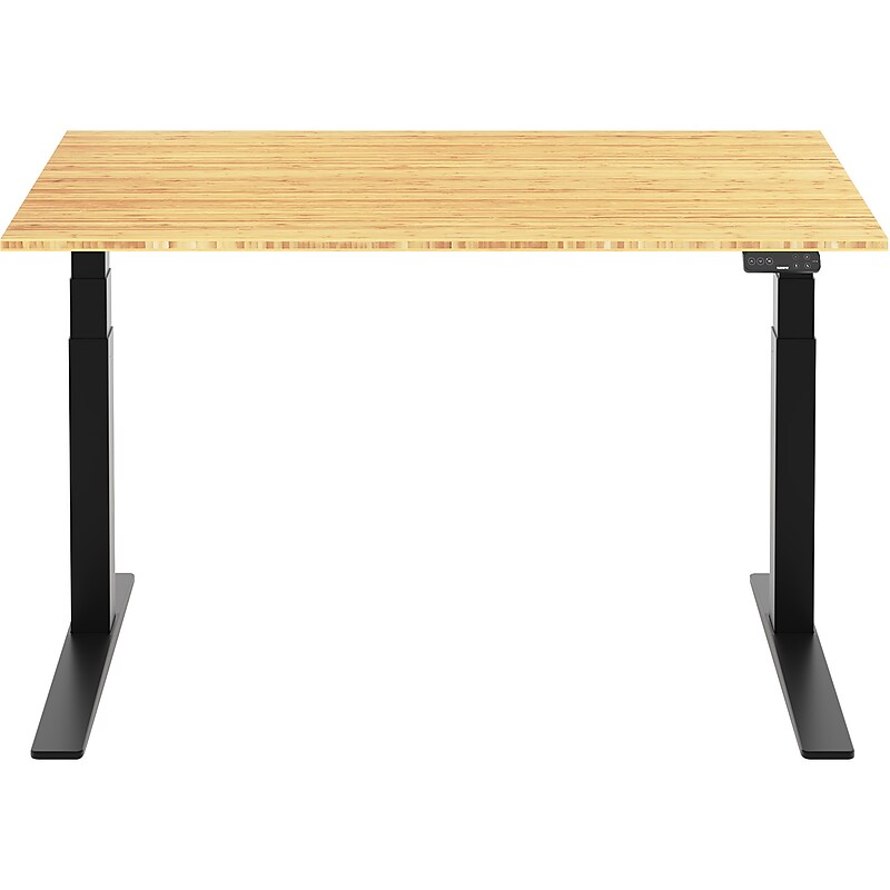 FlexiSpot E7 Pro 55"W Electric Adjustable Standing Desk, Bamboo/Black (E7BPRO5528-LBZB) image 1