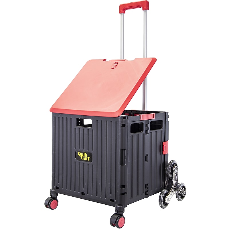 Dbest Stair Climber Quik Cart Swing Lid Four Swivel Wheeled Rolling Crate Teacher Utility, Red (01-953) image 1