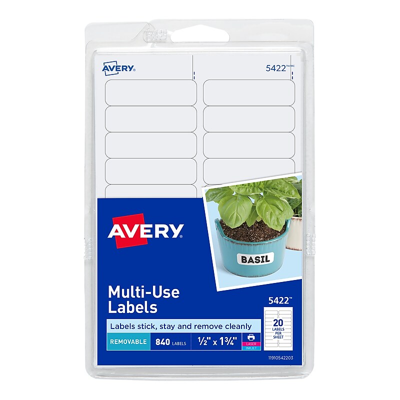 Avery Multi-Use Laser/Inkjet Identification & Color Coding Label, 1 3/4" x 1 3/4", White, 840 Labels/Pack (5422) image 1