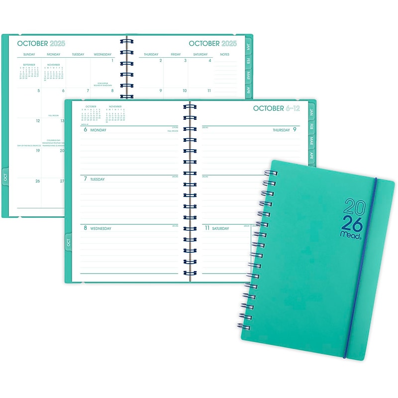2025-2026 Mead Color Pop 5.5" x 8.5" Calendar Year Weekly & Monthly Planner, Plastic Cover, Aqua (1604-200-26) image 1