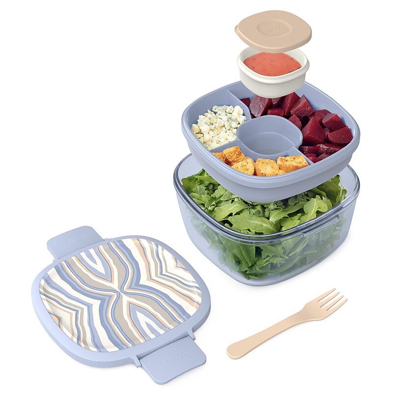 bentgo Wildly Chic All-in-One Salad Container, 5-Compartment, Soft Blue, 61 oz. (BGLSLPT-WCSB) image 1