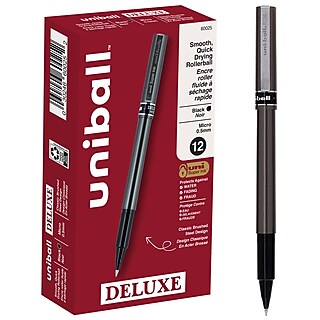 uni-ball Deluxe Fine Point Roller Ball Pens, 5 Black Ink