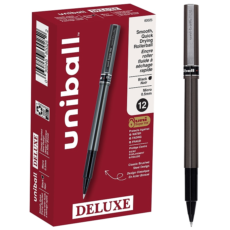 uni-ball Deluxe Rollerball Pens, Micro Point, Black Ink, 12/Pack (60025) image 1