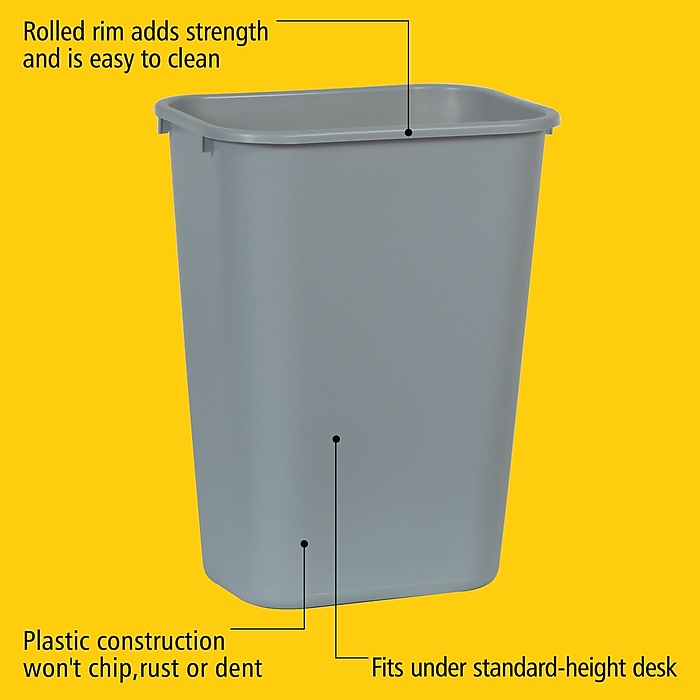 Rubbermaid Indoor Trash Can w/ No Lid, Gray Plastic, 10.25 Gal