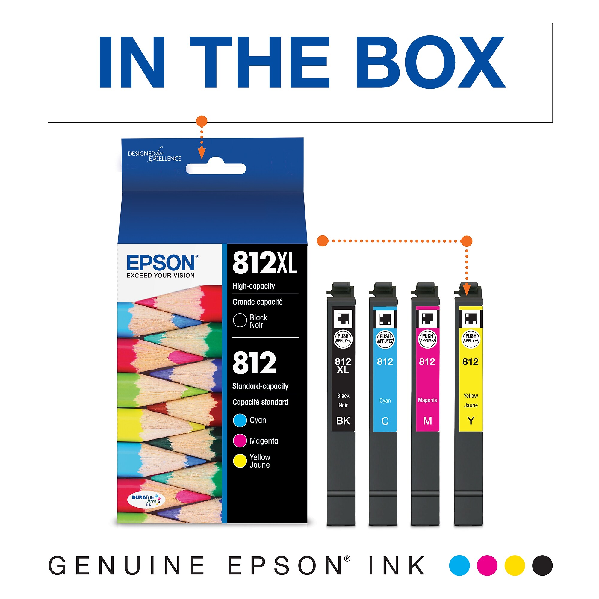 Epson T812XL/T812 Black High Yield and Cyan/Magenta/Yellow Standard Yield Ink Cartridges, 4/Pack (T812XL-BCS) Sansujyuku sansujyuku.com