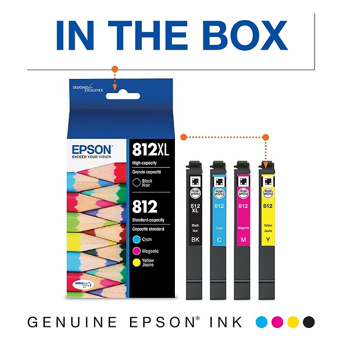 Epson T812XL/T812 Black High Yield and Cyan/Magenta/Yellow