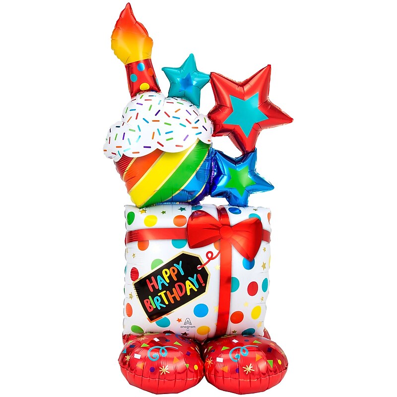 Party City (Air-Filled) Stacked Birthday Icons 55" Foil Balloon (AMUS4245031-NS) image 1