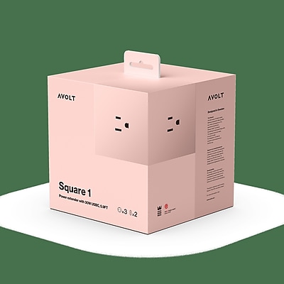 AVOLT Square 1 5.9′ 3-Outlet Power Extender with USB-C, New Pink (SQ1-NABC30-18OP) Sansujyuku sansujyuku.com