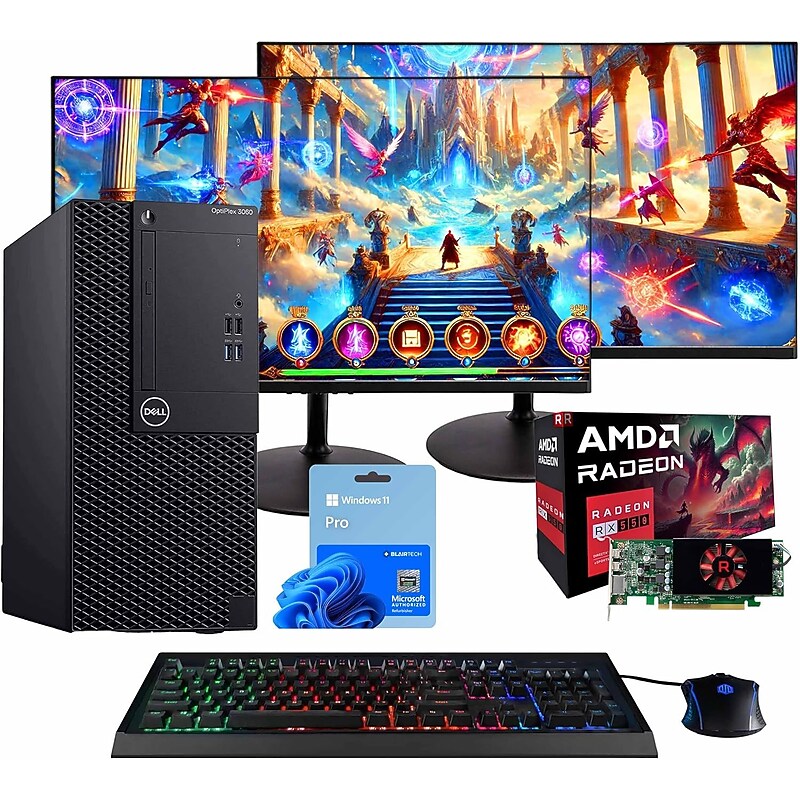 Dell Optiplex Refurbished Desktop Computer Including Two 24" Monitors, , Intel i5-8500, 32GB RAM, 1.25TB NVMe, Windows 11 Pro image 1