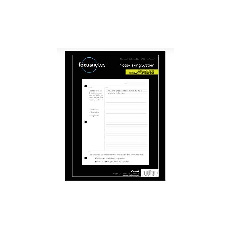 TOPS FocusNotes College Ruled Filler Paper, 8.5" x 11", 3-Hole Punched, 100 Sheets/Pack (62354) image 1
