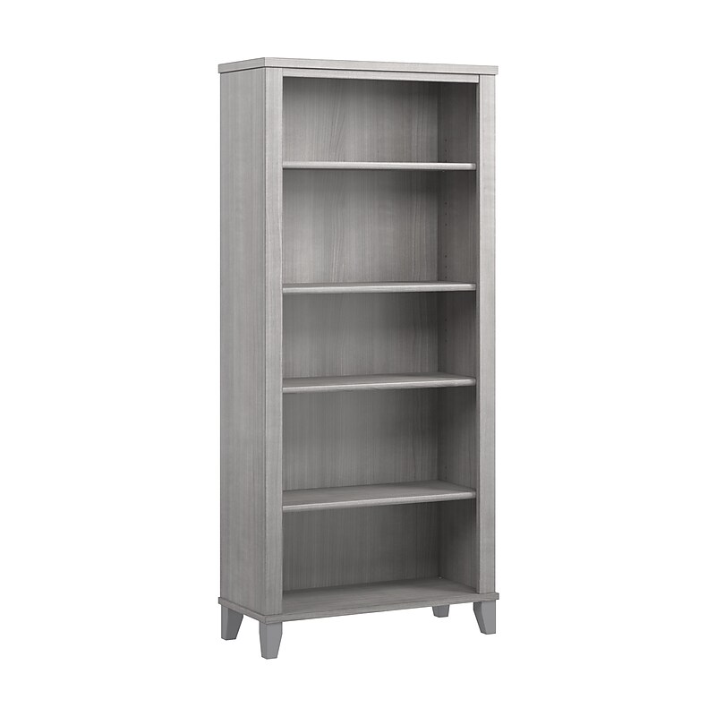 Bush Furniture Somerset 65"H 5-Shelf Bookcase with Adjustable Shelves, Platinum Gray Laminate (WC81265) image 1