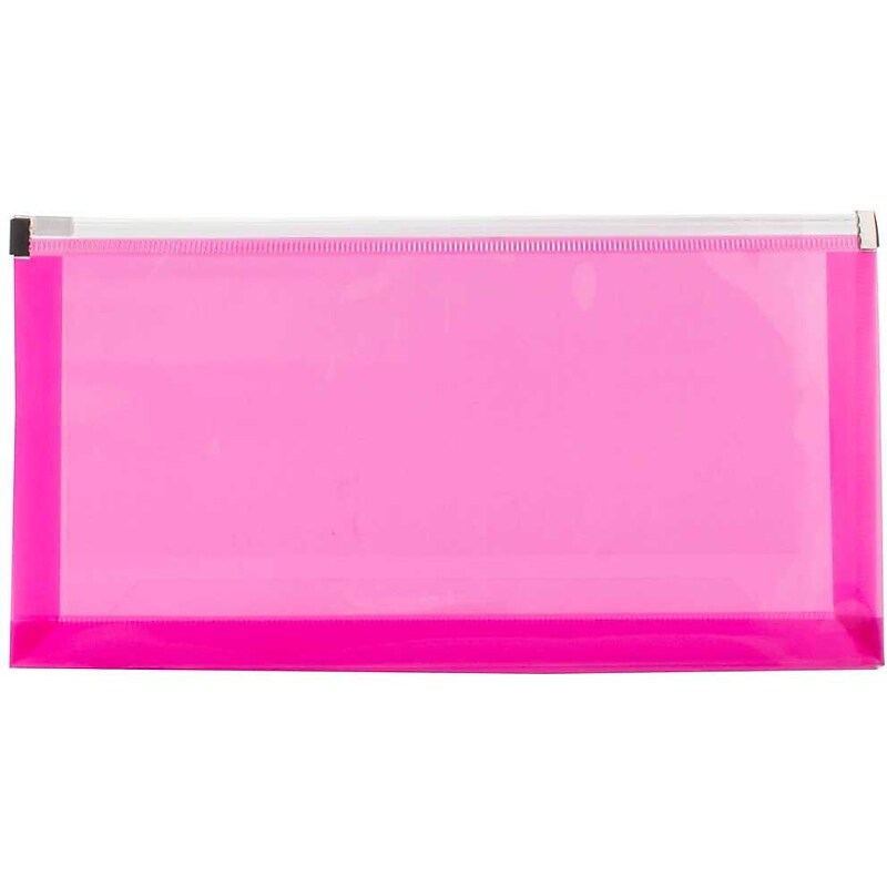 JAM Paper Premium Plastic Expanding Wallet with Zipper Closure, 5" x 10", Fuchsia Pink, 3/Pack (921Z1FUX3) image 1