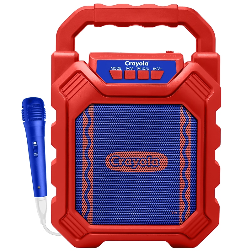 Crayola Portable Bluetooth Karaoke Speaker with FM Radio and Microphone, Red & Blue (CBX210M) image 1
