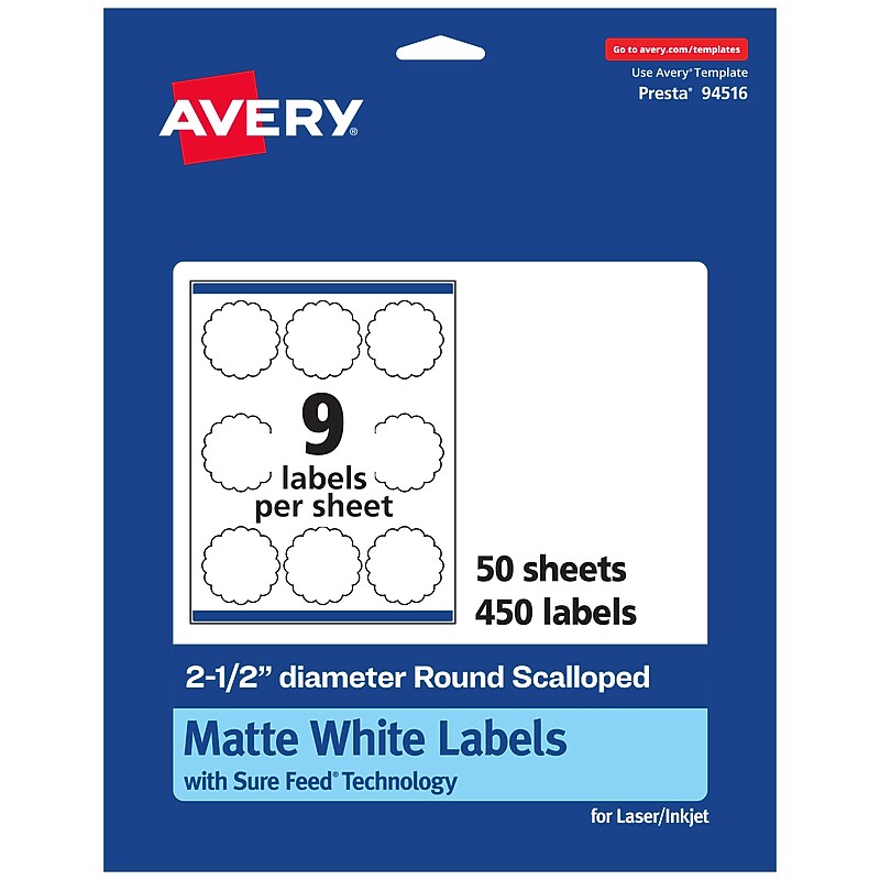 Avery Laser/Inkjet Multipurpose Labels, 2.5"  x 2.5", Matte White, 450/Box (94516) image 1
