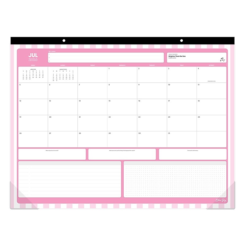 2026-2027 Blue Sky Stripes 17" x 22" Academic Monthly Wall Calendar, Pink/White (157615) image 1