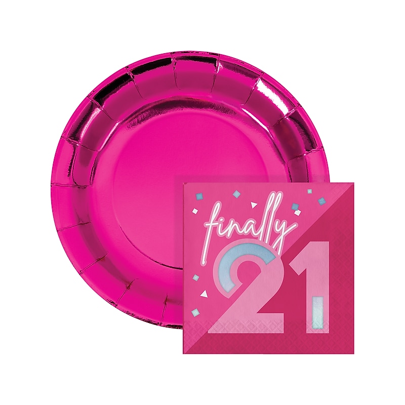 Creative Converting 21st Birthday Plates and Napkins Kit, Hot Pink (DTC9122E2I) image 1